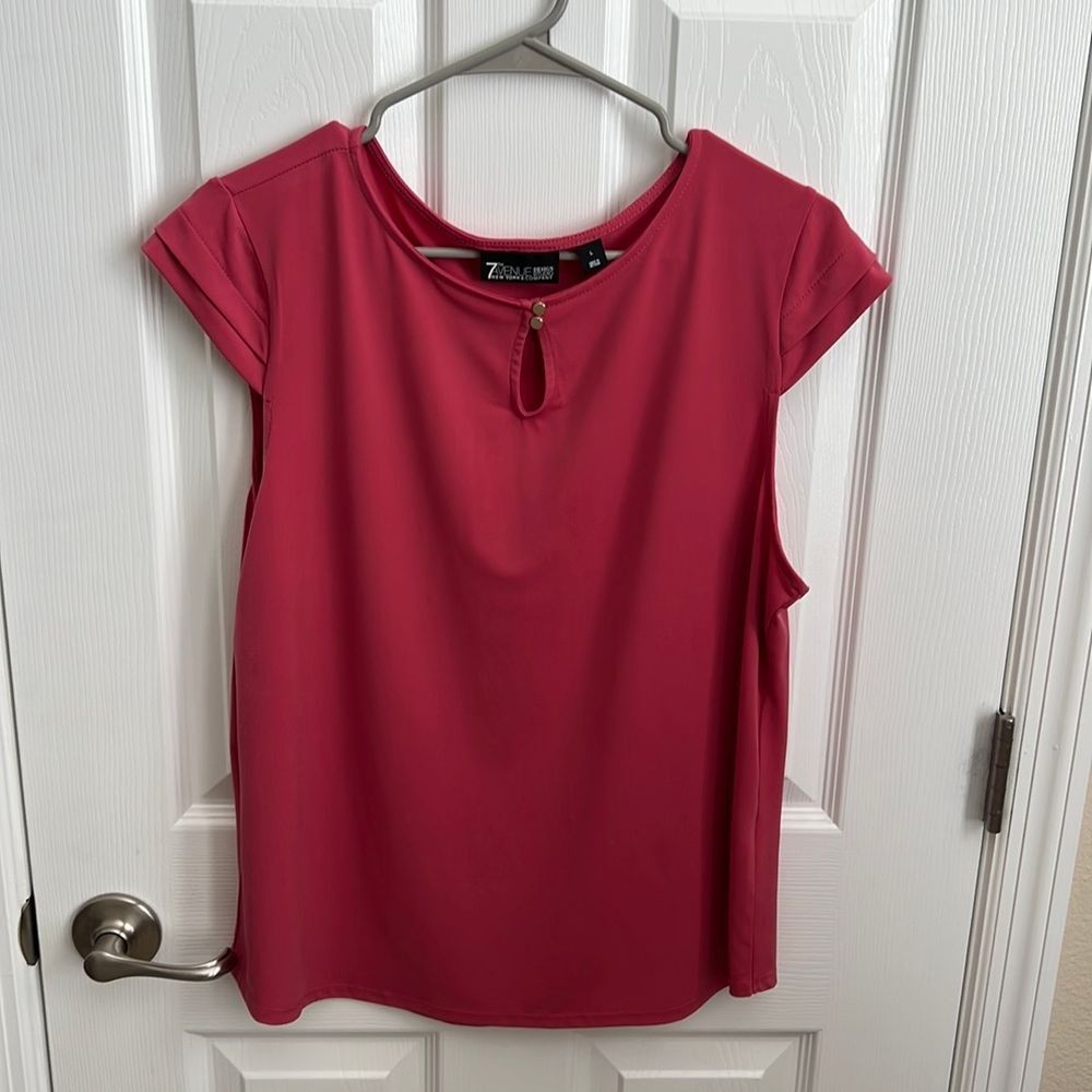 7th Avenue Design Studio Top Keyhole Blouse Cap Sleeve‎ Career Casual Large